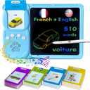 LCD Writing Tablet for Kids 3-12 - Talking English French Flash Cards, Bilingual 510 Sight Words, Toddler Pocket Speech, Learning Drawing Pad Board, Autism Toys for Children Boys (Blue)