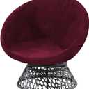 PrinceDeco Velvet Round Saucer Chair Cover (Slipcover Only) High Stretch Papasan Chair Cushion Cover Removable Furniture Protector for Living Room Washable,Fits 29-37 inch, Medium, Burgundy