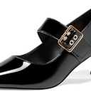 Coutgo Womens Kitten Heels Mary Jane Shoes Closed Pointed Toe Dress Shoes Buckle Work Office Pump Shoes ( 7 )