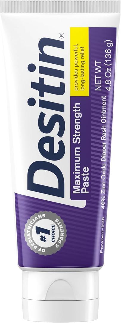 Desitin Maximum Strength Baby Diaper Rash Cream, 40% Zinc Oxide, Hypoallergenic No Added Parabens & Dyes, Protects & Relieves Babys Skin for Up to 12 Hours, Prevents Diaper Rash, 4.8 oz Tube