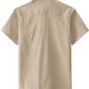 JOGAL Mens Work Shirts Button Down Short Sleeve Shirt LightKhaki XX-Large (XXL)