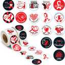 2 x 1000Pcs Heart Awareness Stickers,Wear Red Ribbon Week Stickers,Heart Disease Awareness Sticker forHeart Awareness Month Cards Envelopes Candy Roll Sticker.