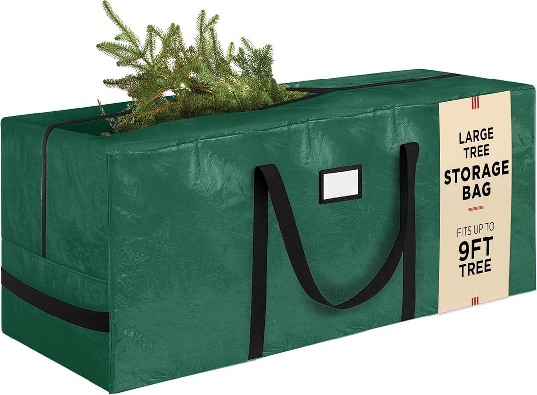 Heavy Duty Christmas Tree Storage Bag  9 Ft Artificial Christmas Tree Bag - Heavy-Duty Waterproof Material with Reinforced Handles - Full-Length Zipper for Easy Access, (Green)