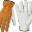 Leather Work Gloves Cowhide Gardening Glove for Wood Cutting/Garden/Construction/Driving for Men and Women 1 Pair(Large)