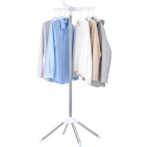 Beaudaily Clothes Drying Rack, Foldable Laundry Drying Rack, Indoor 59-Inch Drying Rack Clothing with 3 Rotatable Arms, Stainless Steel, Holds 27 Pieces, Space Saving, Portable, White and Silver (1-Tier)