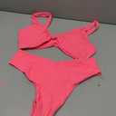 geluboao Bikini Set for Women Solid V Neck Knot Front Push Up High Leg Thong Two Piece Swimsuit (Pink, L)