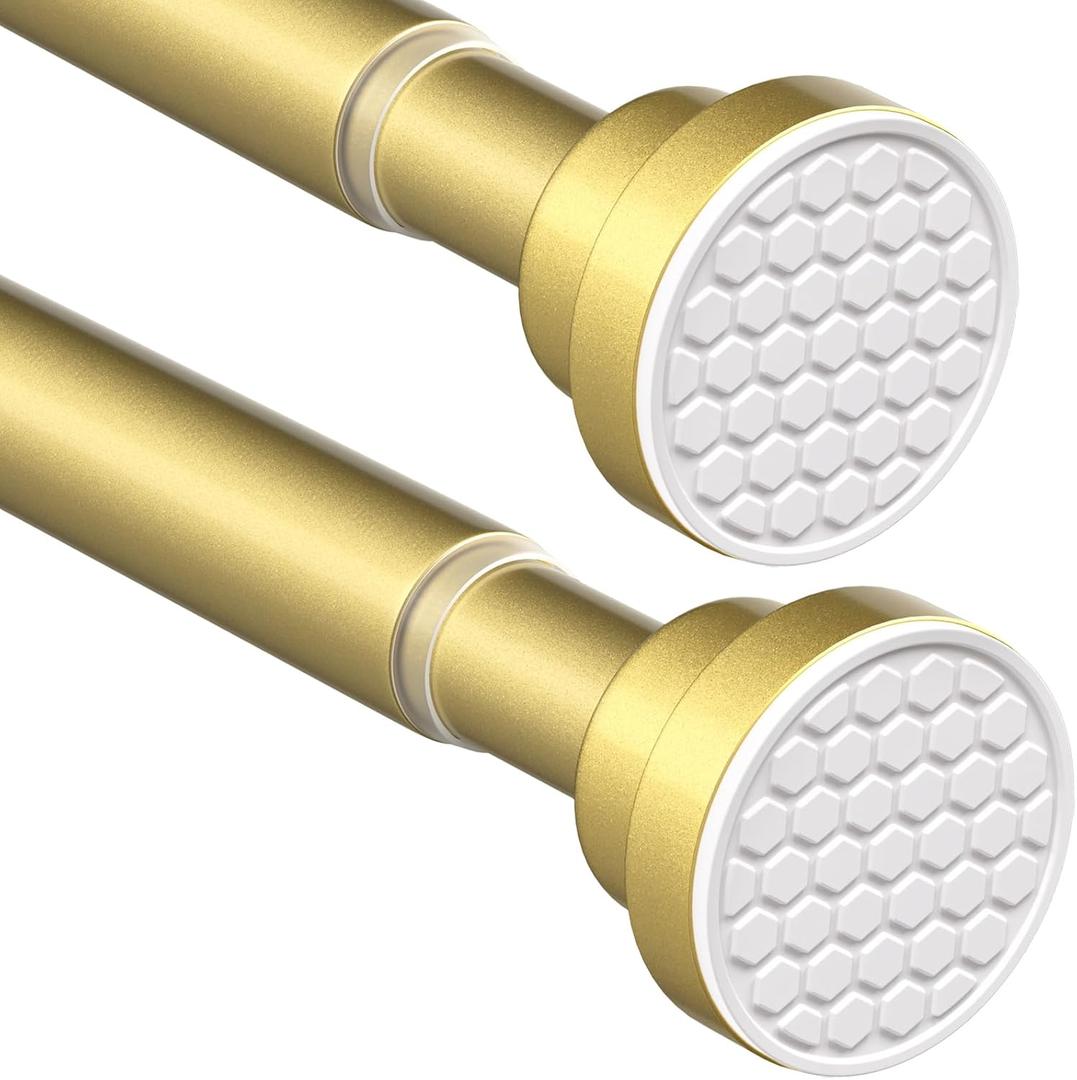 MEXAU 2 Pack Tension Curtain Rod For Window 45-77 Inches Adjustable Expandable Gold Spring Tension Rod Spring Curtain Rods No Drilling Extension Rods Tension Rod for Closet Doorway Kitchen