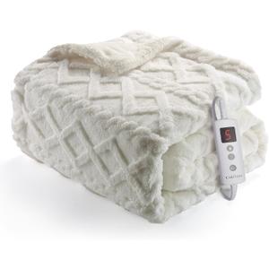 CAROMIO Heated Throw Blanket - Thick Tufted Sherpa Electric Blanket Throw with 10 Heating Levels and 10 Time Settings, ETL Certified Machine Washable Fast Heating Blanket Throw 50"60", Off White (Throw 50"x60")