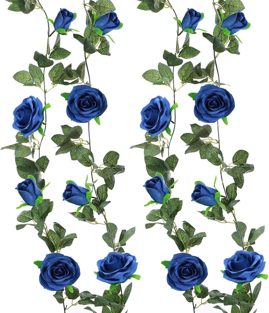 Felice Arts 2 Pack Royal Blue Artificial Floral Garland Each 6.5FT Fake Rose Vine Hanging Rose Garland for Wedding Flowers Table Centerpiece Arrangement Room Baby Shower Teepee Mirror Decor
