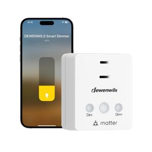 DEWENWILS Matter Plug in Dimmer Switch for Lamp, Works with Alexa, Compatible with Google Home & SmartThings APP Voice Wireless Dimmer Button Control, Dimmable LED/Tungsten Bulbs, 2.4G Wi-Fi, White