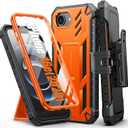 FNTCASE for iPhone 16e 2025 Case: for iPhone 16E for 17E Military Grade Rugged Case with Kickstand & Holster | Shockproof TPU Protection Bumper Matte Textured Design | Heavy Duty Protector (Orange)
