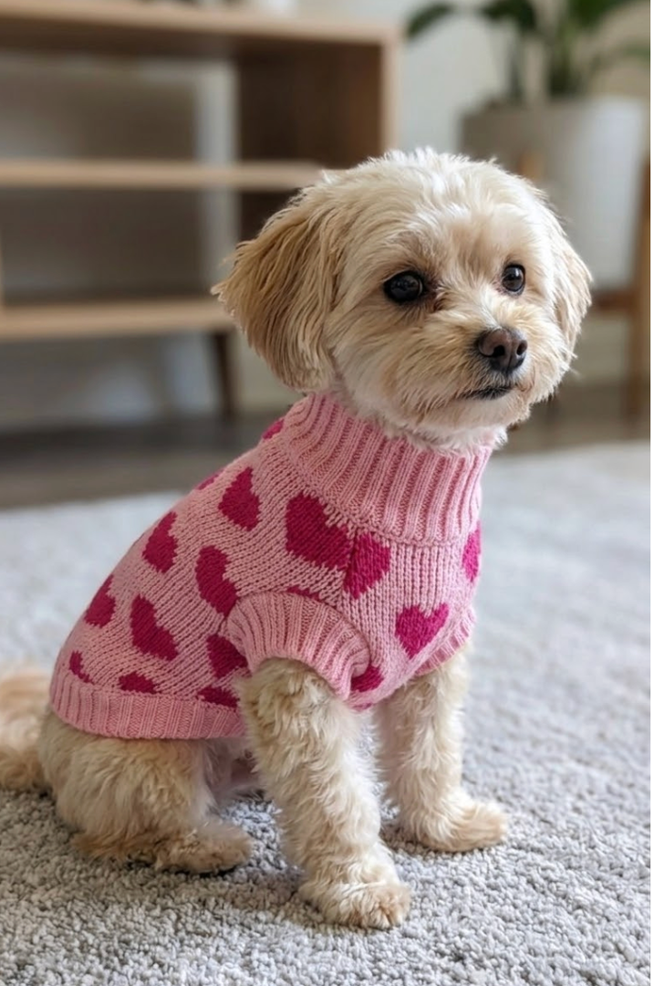Valentine's Day Dog Sweaters for Small Dogs Heart-Shaped Patterned Solid Knitted Puppy Sweater Rose Red Dog Clothes for Spring Lightweight Chihuahua Clothes Warm Pullover Cat Outfit (Rose, Small)
