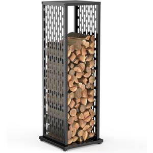 4ft Firewood Rack, Wood Stacker Firewood Outdoor, Black Metal, 1000 lbs Capacity, Indoor Decorative Wood Holder for Woodshed, Storeroom, Patio, Basement (Ellipticalhole)