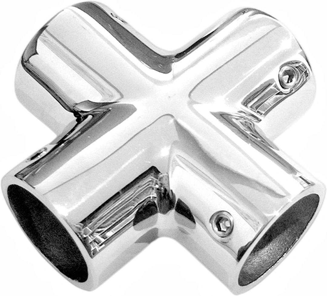 Marine 4-Way Cross Tube Pipe Connector, Heavy Dudy Stainless Steel 316 Boat Hand Rail Fitting Yacht Hand Pipe 90 Degree Elbow