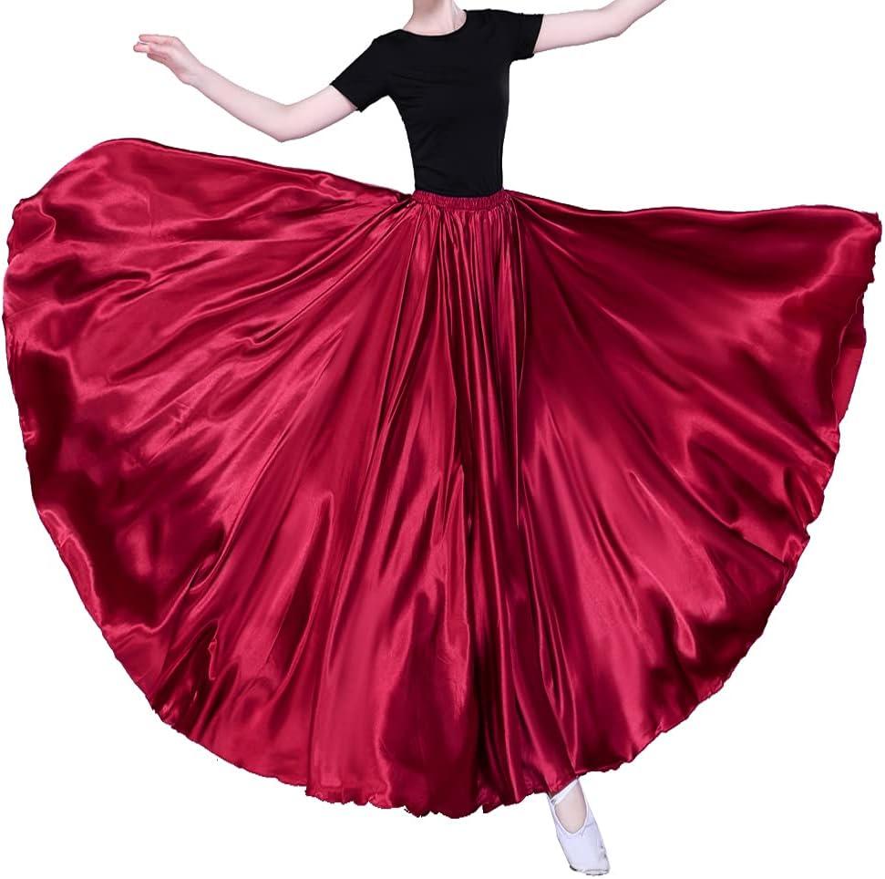 Women Long Tulle Retro Maxi Tea Ankle Length Shiny Skirt for Belly Dancing Dance Costume Cosplay Holiday Weekend Party (Red, XS)