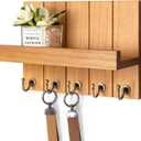 Rebee Vision Farmhouse Key Holder for Wall - Decorative Wall Shelf with Key Hooks & Mail Organizer Wall Mount for Apartment Essentials - Rustic Living Room Decor (Light Brown, 3.54"D x 10"W x 7.28"H)