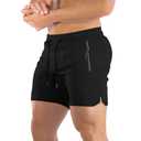 PIDOGYM Men's 5" Gym Workout Shorts,Fitted Jogging Short Pants for Bodybuilding Running Training with Zipper Pockets Black 2 XL