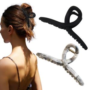 5 Inch Extra Large Claw Clips, 13 cm No Slip Matte Black & Glossy Marble XL Hair Clips for Thick Long Curly Hair, Big Hair Claw Clips, 2 Pack