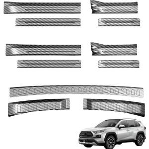 Door Sill & Rear Bumper Protector Compatible with Toyota RAV4 2019-2025: TPE Trunk Sill Cover Protector Replacement for Toyota RAV4 Accessories, Carbon Fiber Pattern (8PCS Door Sill +3PCS Trunk Sill)