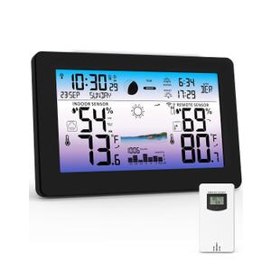 Weather Station Wireless Indoor Outdoor, Digital Thermometer with Accurate Temperature & Humidity, Large Color HD Display with Remote Sensor, Weather Forecast, Atomic Clock, Moon Phase
