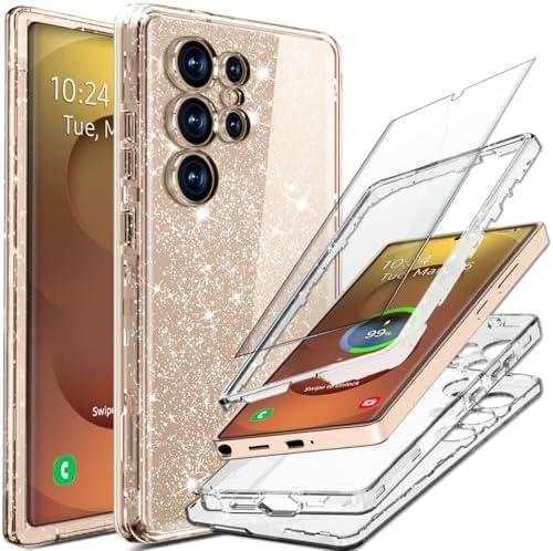 Coolwee Full Protective for Galaxy S25 Ultra Heavy Duty Hybrid 3 in 1 Rugged Shockproof Women Girls for Samsung Galaxy S25 Ultra 6.9 inch 5G Shiny Clear Glitter Bling Sparkle