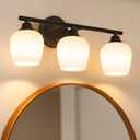 ONEWISH Bathroom Light Fixtures - Modern Wall Sconces 3 Light Black, Wall Lamp for Vanity Light Over Mirror, Opal Glass Globe Lamp for Bedroom, Living Room, Hallway, E26 Socket Bulb NOT Included (3 lights)