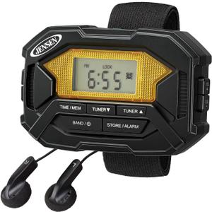 Jensen SAB-60 Armband Digital AM/FM Stereo Radio with Clock and Earbuds, Black, SAB-60