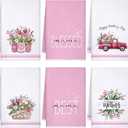Bencailor 6 Pcs Mother's Day Kitchen Towels Sets Pink Kitchen Dish Towels Birthday Present Gift Absorbent Fast Drying Hand Cloths Hanging Reusable Clean Dishcloths for Mom Cooking(Pink,White,Blessed)