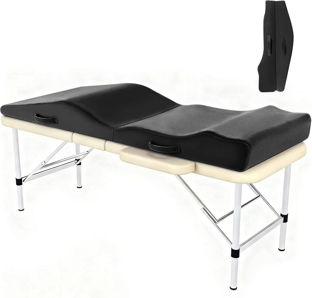 Lash Bed Topper, Ergonomic Curvy Massage Table Foam Topper, Non-Slip Esthetician Bed Cushion with Removable Washable Cover for Beauty Salon, Waxing/Eyelash/Spa/Tattoo/Facial, 71"x28"x7" (Black)