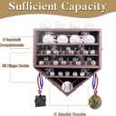Baseball Ring Display Case, 17.9*16.9*4" , Accommodate 35 Rings, 9 Balls and 8 Medals, Championship Rings Medals Holder, Wall Mount Baseball Case Display, Equipped with a Dust-Proof Door