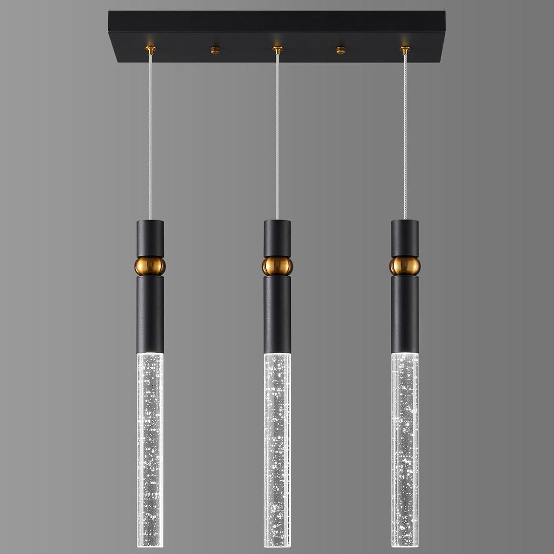 LMQNINE Kitchen Light Fixtures Ceiling Dimmable LED Modern Black Mini Pendant Light with Bubble Crystal Pendant Light for Kitchen Island Bedroom Hallway Entryway (3-Pack)