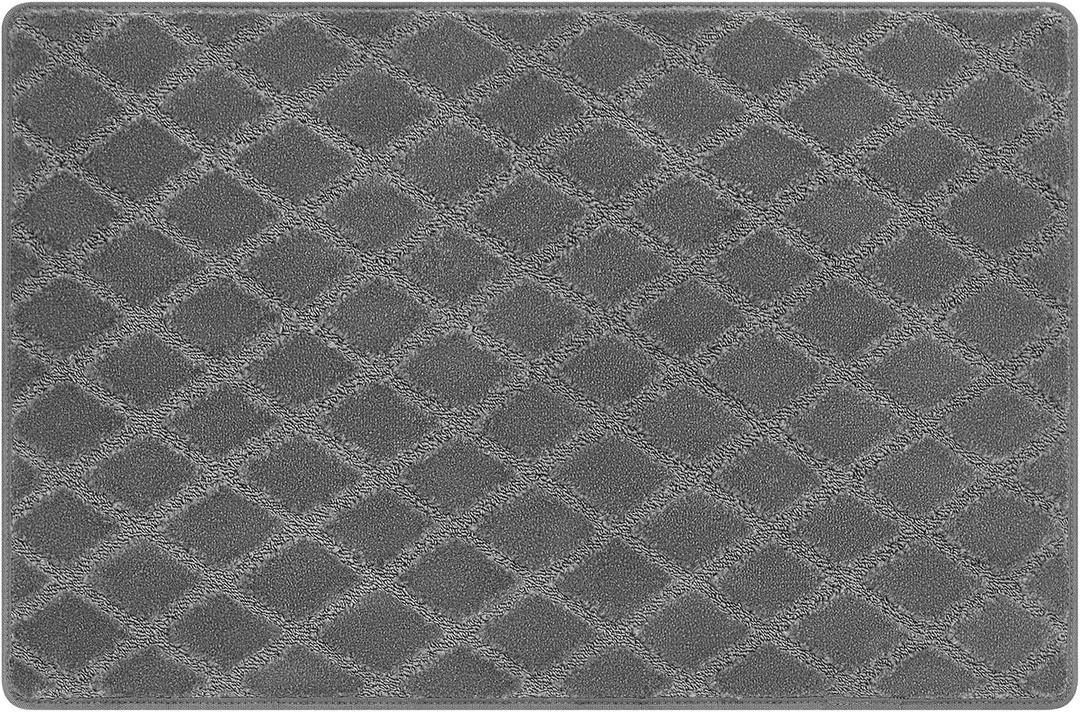 PURE ERA Carpet Stair Tread Landing Mat Tape Free Self Adhesive Non Slip Skid Resistant Indoor Doormat Area Rug Floor Mat for Kitchen Bathroom Workstations Washable 2' X 3' (Gray Diamond Trellis)