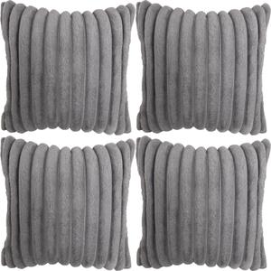 4 Pack 18x18 Pillow Cover Velvet Pillow Covers, Faux Fur Square Throw Pillow Covers for Living Room Decorations Throw Pillow Case, Throw Pillow Cover Cushion Cover for Home Sofa Bedroom Car, Grey