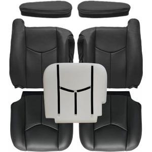 NLQR Driver and Passenger Side Bottom and Top Seat Covers & 2Pcs Seat Armrests & Driver Bottom Foam Cushion Compatible with Chevy Silverado Avalanche Tahoe Suburban Yukon GMC Sierra 2003-2007