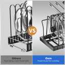 Mustorn 2 Pack Pots and Pans Organizer Under Cabinet, 21.6" Deep Pull Out Pot Lid Organizer Holder with Guardrail Adhesive Pot and Pan Holder Rack with 10 Adjustable Dividers(Black)