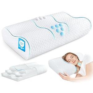 Cervical Neck Pillow for Pain Relief- Queen Size Adjustable Cooling Pillow for Sleeping, Memory Foam Pillows for Neck Shoulder, Ergonomic Contour Bed Pillow for Side, Stomach & Back Sleepers