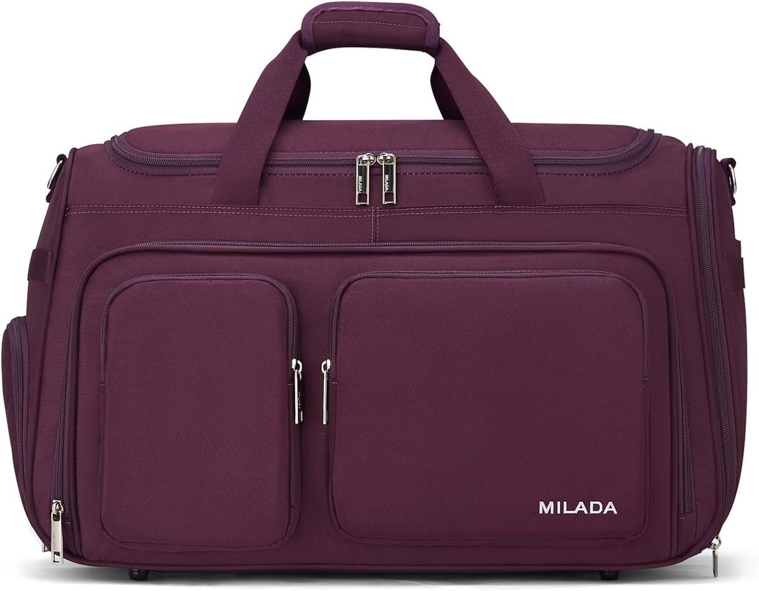 MILADA Carry On Luggage Bags for Travel Lightweight Personal Item Travel Bag Foldable Large Duffle Bag for Travel Tote Overnight Bags for Women Mens Weekender Bags, Purple (Carry on - 21.5 inch)