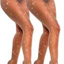 VEBZIN Sexy Sparkly Fishnets Stockings Jeweled High Waist Fishnet Tights for Women Rhinestone Party Pantyhose (One Size, 2 Pack Nude)