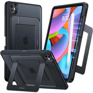 TORRAS Ostand for iPad Pro 11 inch Case 4th/3rd/2nd/1st Generation 2022 2021 2020 2018 with Sturdy Kickstand, Slim Bend-Proof, Adjustable Stand, Any-Angle Viewing, Built-in Pencil Holder, Black