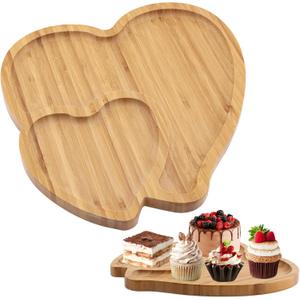 Wooden Cheese Board Platter, Double Heart Shaped Food Serving Tray, Charcuterie Board Snack Dish Plate Decorative Tray for Dinner Party Valentines Day Decor Wedding Present(COLOR:wooden)