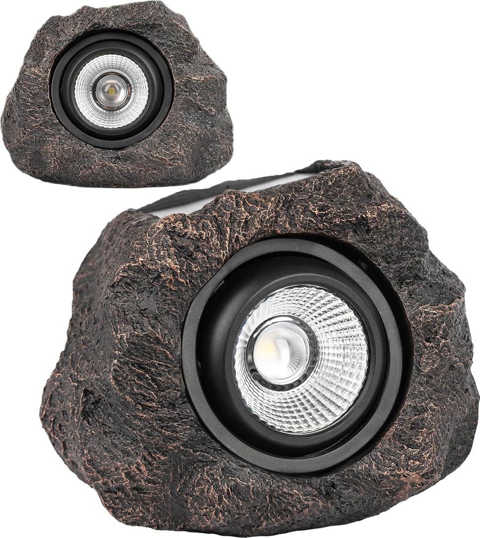 Solar Rock Lights Outdoor – 2 Pack Waterproof LED Landscape Garden Spotlights, Realistic Stone Design, Wireless Solar Powered Pathway Lights for Yard, Walkway, Patio & Lawn Decoration (Auto On/Off)