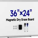 Magnetic White Board Hanging 36" x 24" for Wall, Dry Erase Board for Office, School, Home, Silver Frame, Includes Eraser, Markers, Magnets, Pen Tray