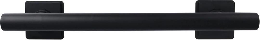 12-inch Coronado Designer Straight Bathroom Shower Grab Bar with Decorative Square Flanges, Matte Black