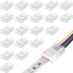 Flutesan 20 Pcs 6 Pin 12 mm LED Strip Connector RGB Lights Waterproof Adapter 22 Awg Wires Connector for Strip Light Unwired Gapless Track 5v 12v 24v