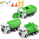 FIVEDAOGANG Toy Vehicles Set 3 Pack Sanitation Truck Car Model Garbage Trucks Water Tanker Playset with 8 Signpost Friction Power for Boys Age 3+ Toddlers Kids Holiday Birthday Gift Children
