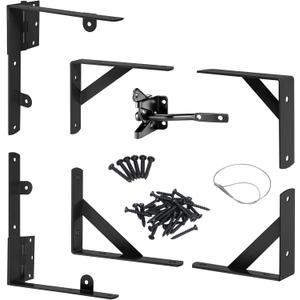 Gate Hardware Kit for Wood Fence, Corner Brace Bracket, Anti Sag Frame Hardware With Latch and Hinges for Wooden Fence Driveway, Black, MKZJ1115