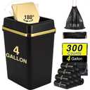 Bathroom Trash Can with Lid 4 Gallon Trash Can with Swing Lid Small Garbage Can Black Bathroom Trash Can with 300 Counts Trash Bags for Kitchen Bedroom Office Dorm