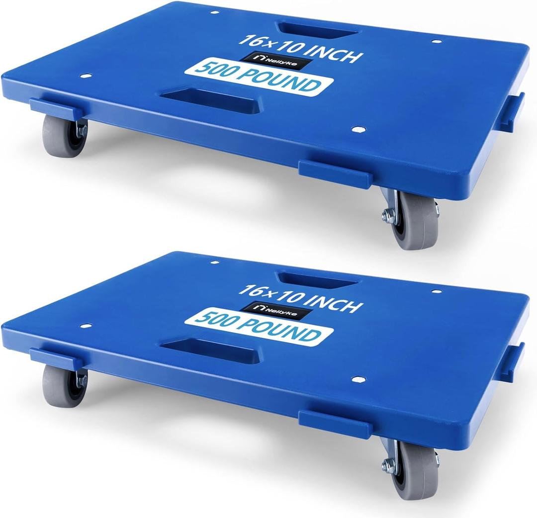 Nellyke Furniture Dolly, 2 Pack Dollies with Wheels,16'' X10'' Small Flat Dolly with 500LBS Large Capacity, Furniture Movers with Wheels Heavy Duty, Connectable and Portable, Blue