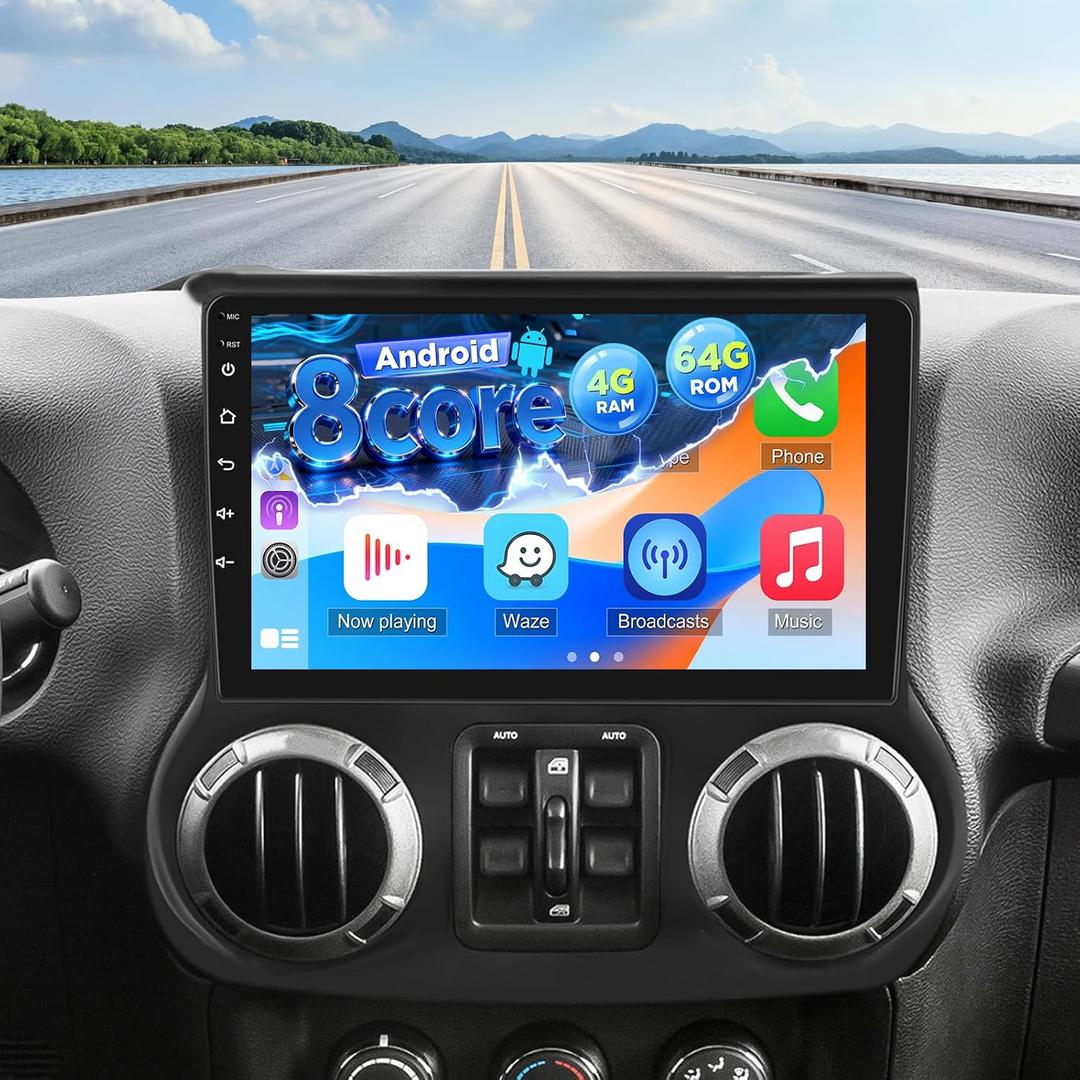 [8 Core 4+64G] NHOPEEW Car Radio for Jeep Wrangler 2015 2016 2017, 10 Inch IPS Touchscreen Android Car Stereo with Wireless Carplay and Android Auto, GPS Navi, DSP, WiFi, SWC + AHD Backup Camera