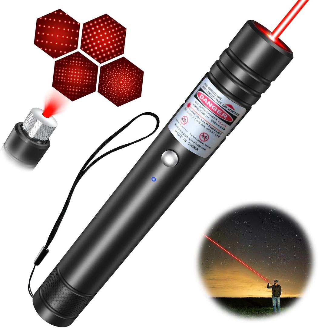 Red Light Flashlight, Long Distance USB Rechargeable Tactical Beam with Star Cap Adjustable Effect for Outdoor Journeys, Presentations, TV/LED/LCD Screens, and Stargazing